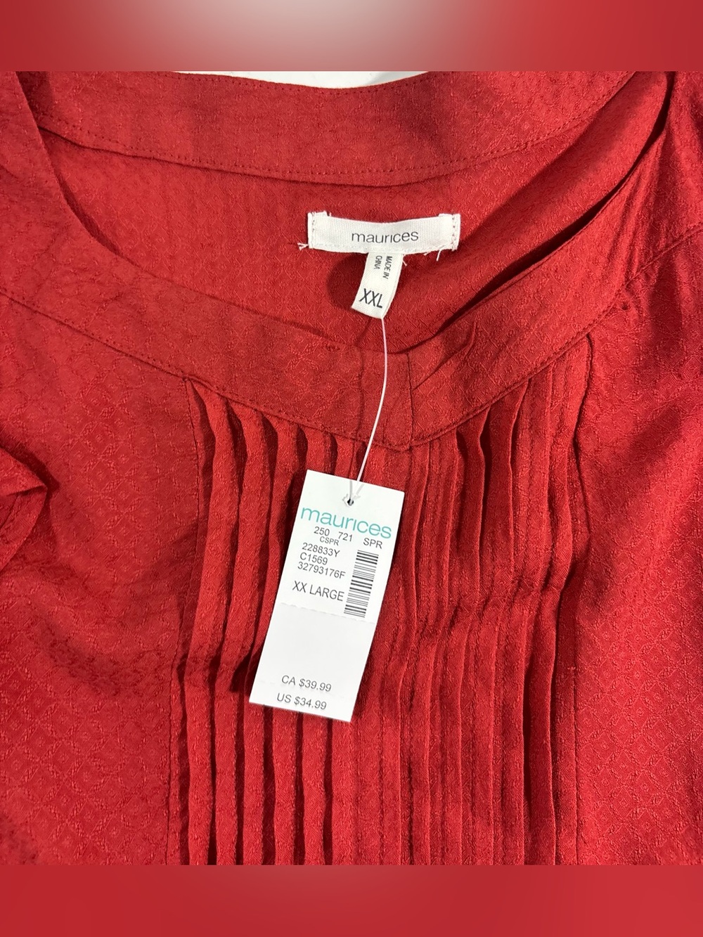 Maurices Ruffled Babydoll Blouse Cap Sleeve Rust Red Womens Size XXL Flowy Boho - Picture 10 of 16